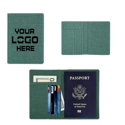 RFID Blocking Premium Canvas Leather Passport Holder Travel Wallet Cover Case