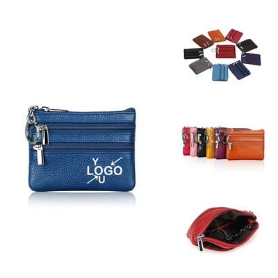 Leather Zippered Coin Card Wallet